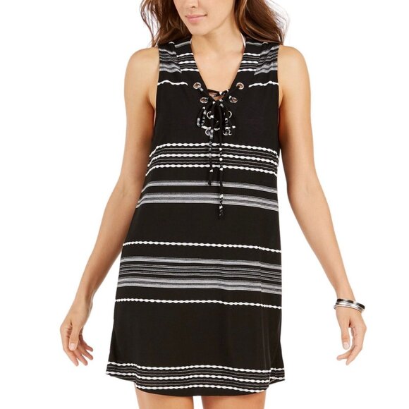 Dotti Womens‎ Size S Black White Striped Swim Bathing Suit Cover Up Dress NWT - Picture 1 of 7